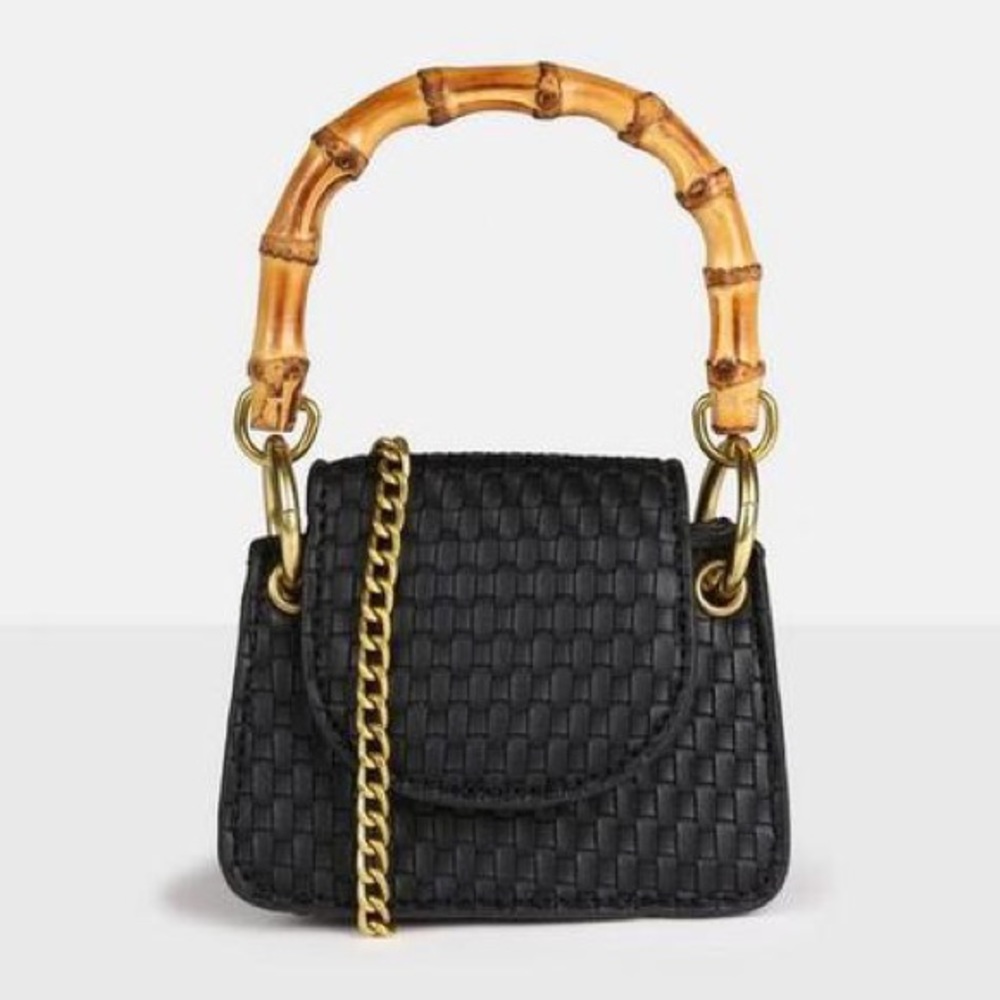 MISSGUIDED Black Bamboo Top Handle Woven Mini Bag - NWT